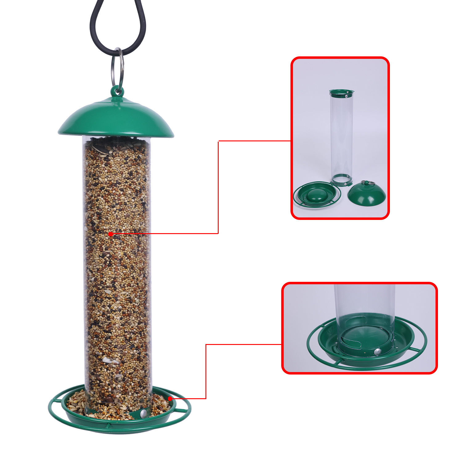 Classic Hanging Bird Feeder with Protective Metal Top.jpg