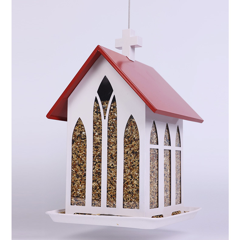 Whimsical Church-Inspired Bird Feeder with Red Roof.jpg
