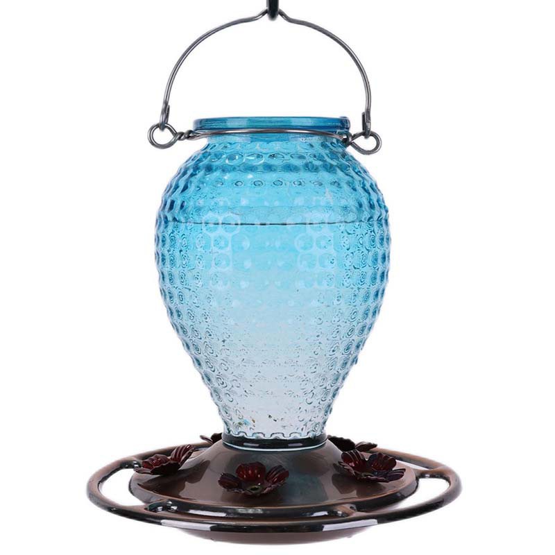 Blue Glass Hanging Hummingbird Feeder with 5 Flower-Shaped Ports |OEM & ODM